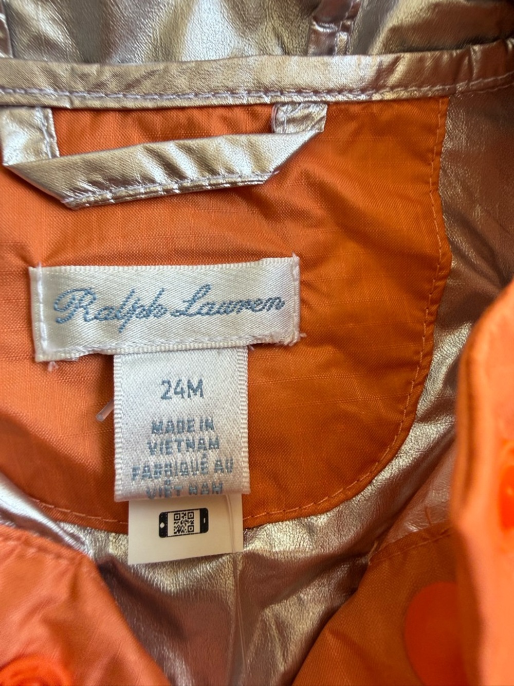Ralph Lauren Toddler Orange Hooded Windbreaker Jacket new with tags - Picture 2 of 3
